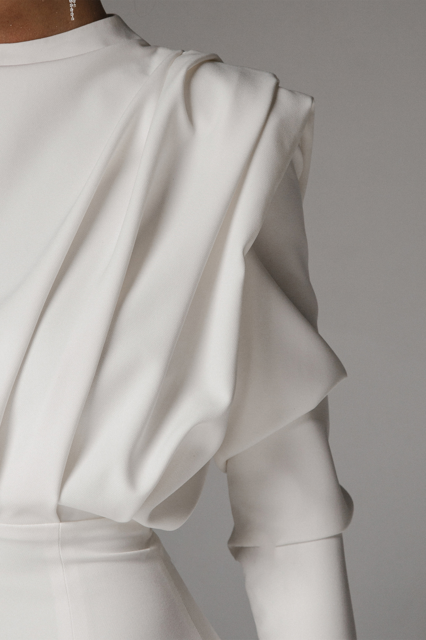 Claribel White Solid High Split Long Sleeve Midi Dress