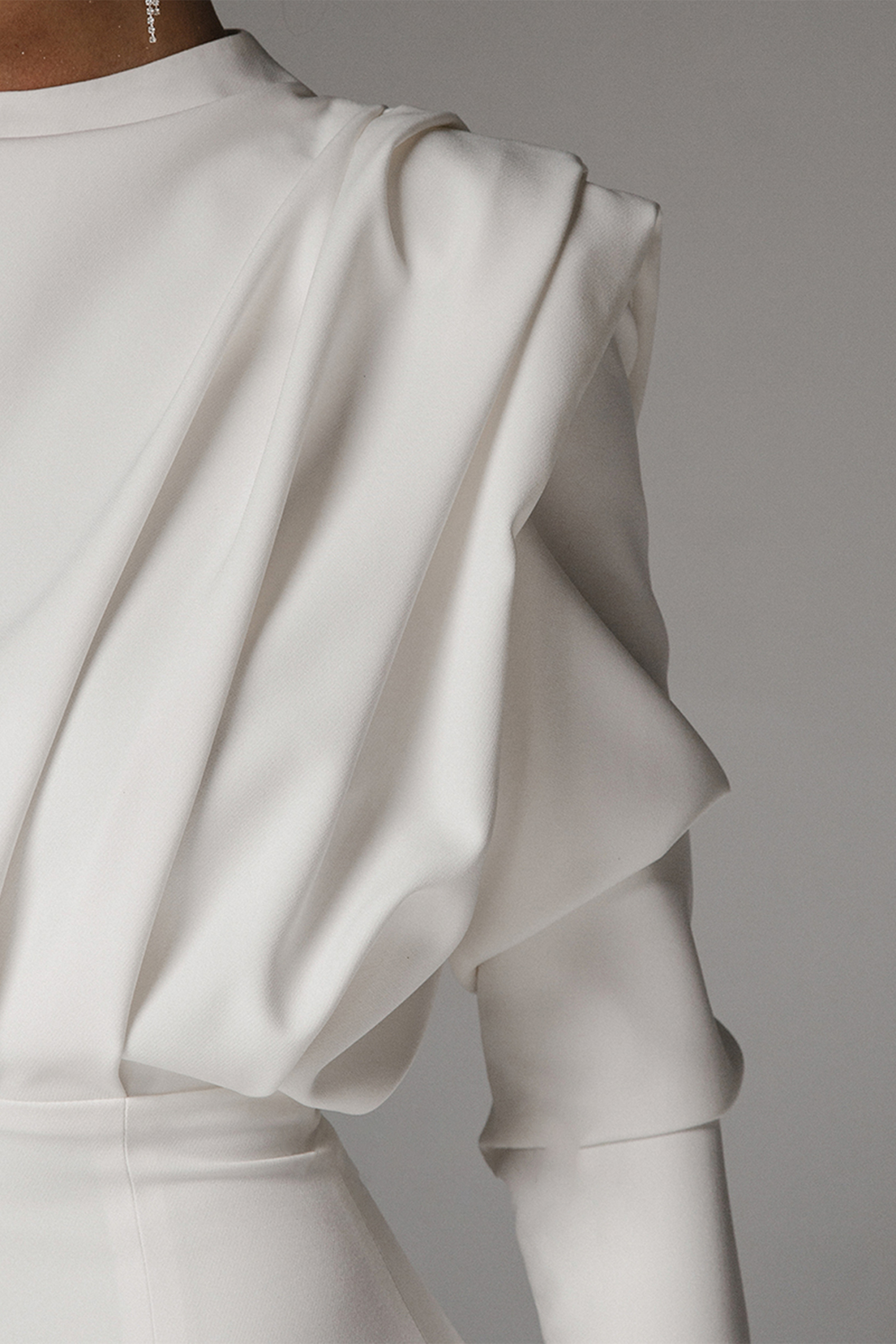 Claribel White Solid High Split Long Sleeve Midi Dress