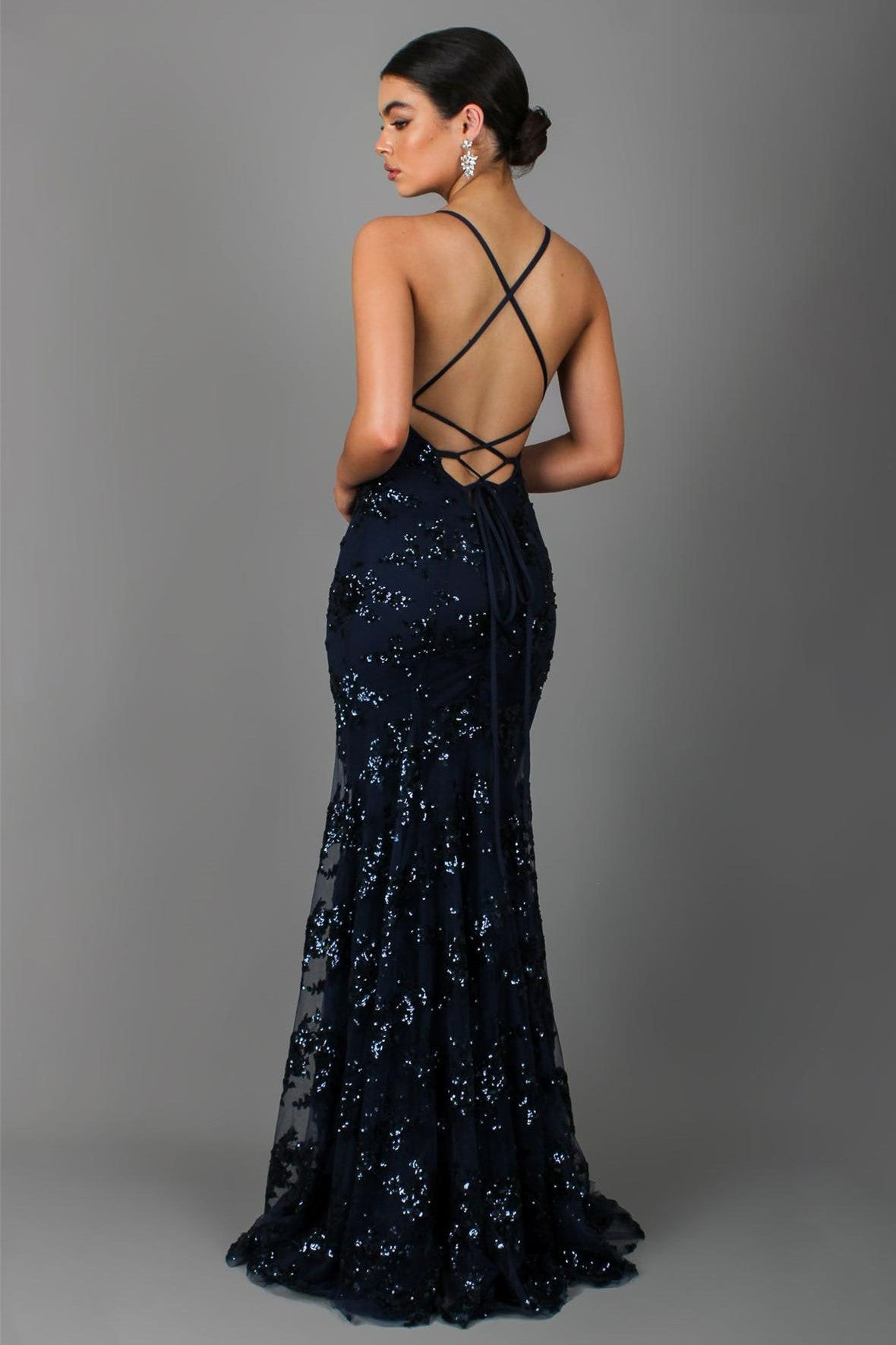 Jennifer Sequin V-Neck Backless Maxi Dress