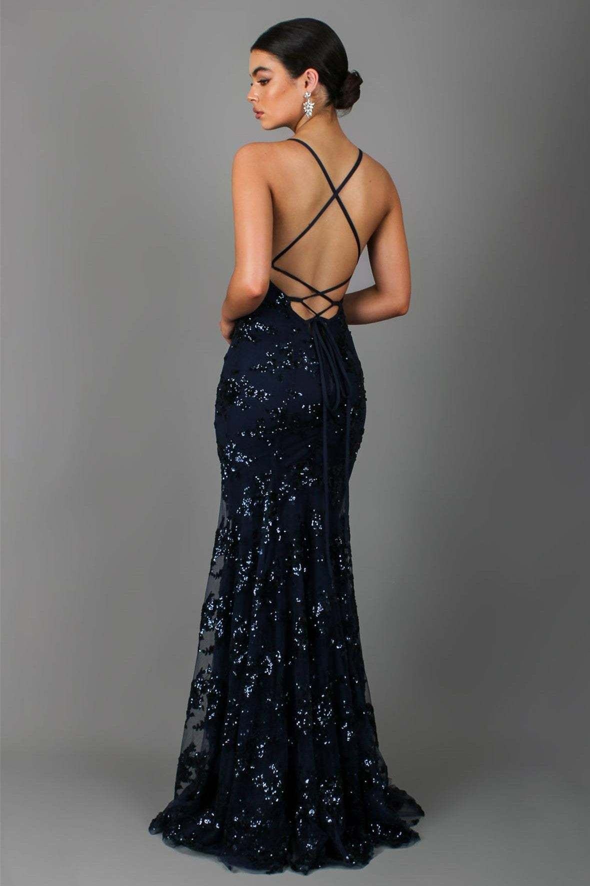 Jennifer Sequin V-Neck Backless Maxi Dress