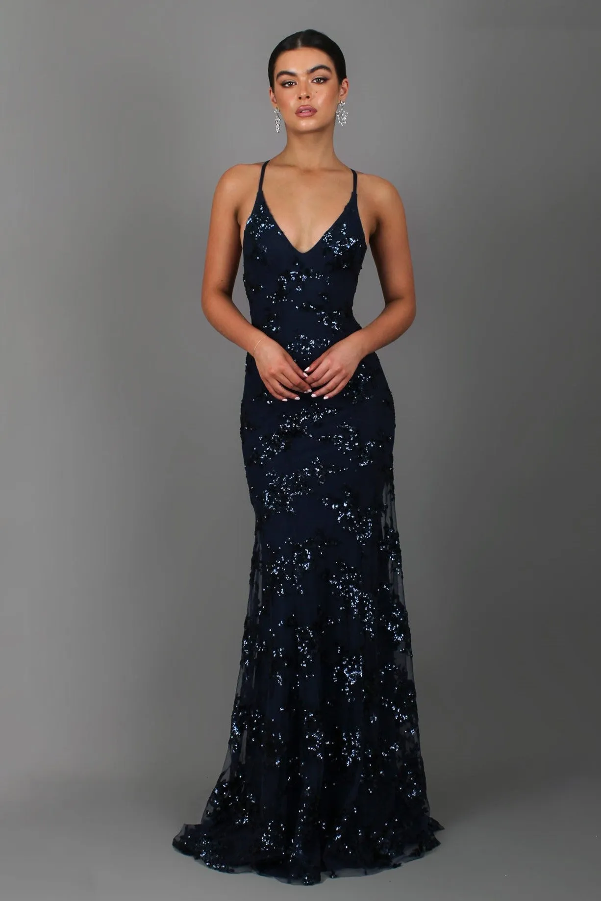 Jennifer Sequin V-Neck Backless Maxi Dress
