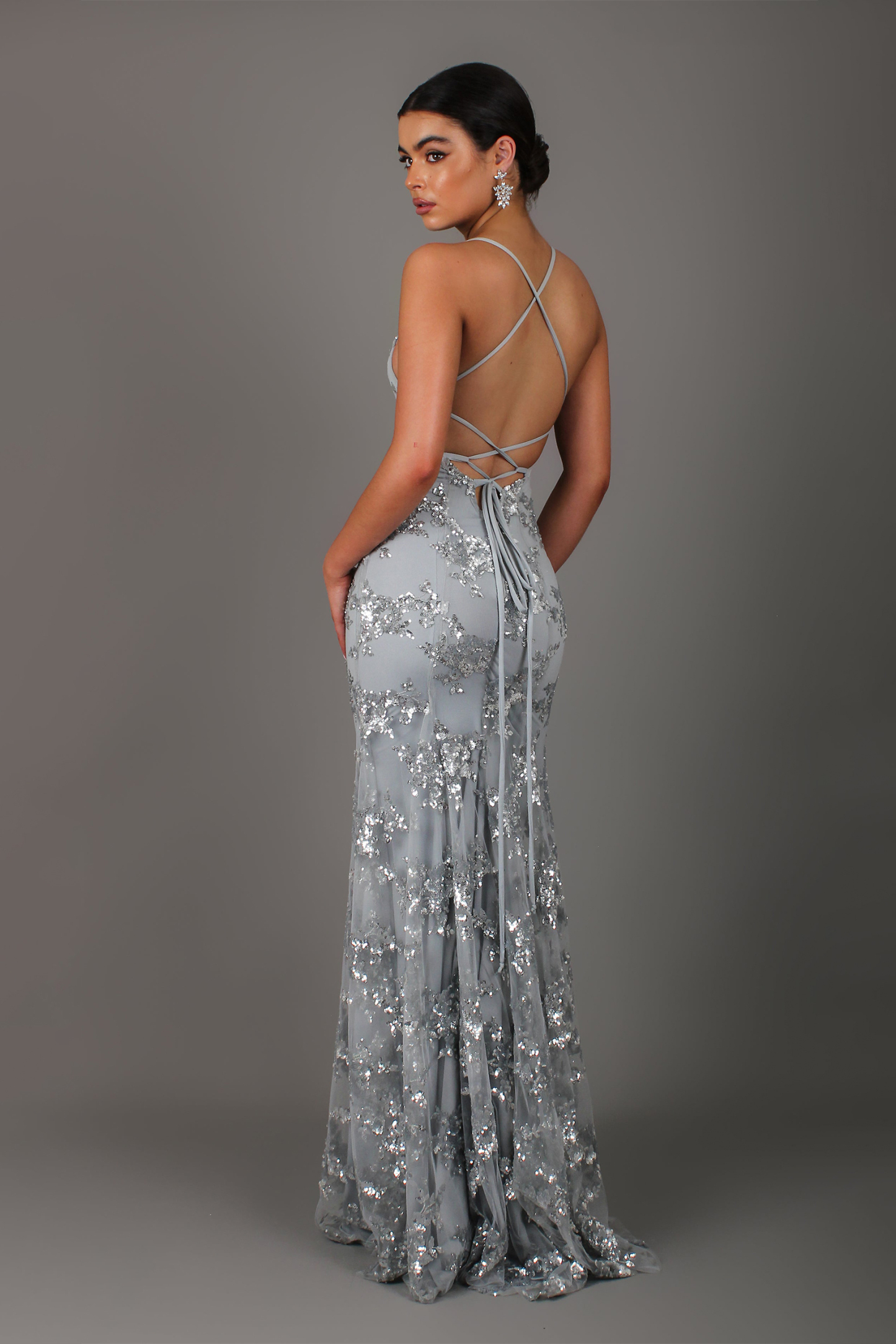 Jennifer Grey Sequin V-Neck Backless Maxi Dress