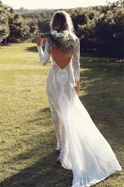 Justine Lace Backless Long Sleeve Midi Dress