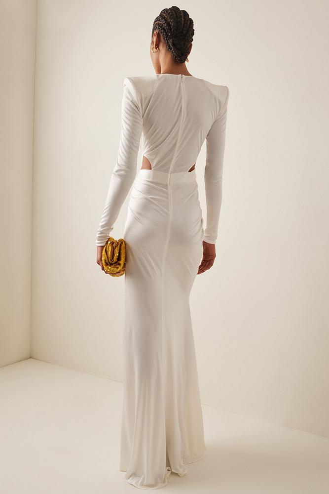 Elisabeth V-Neck Long Sleeve Split Solid Midi Dress