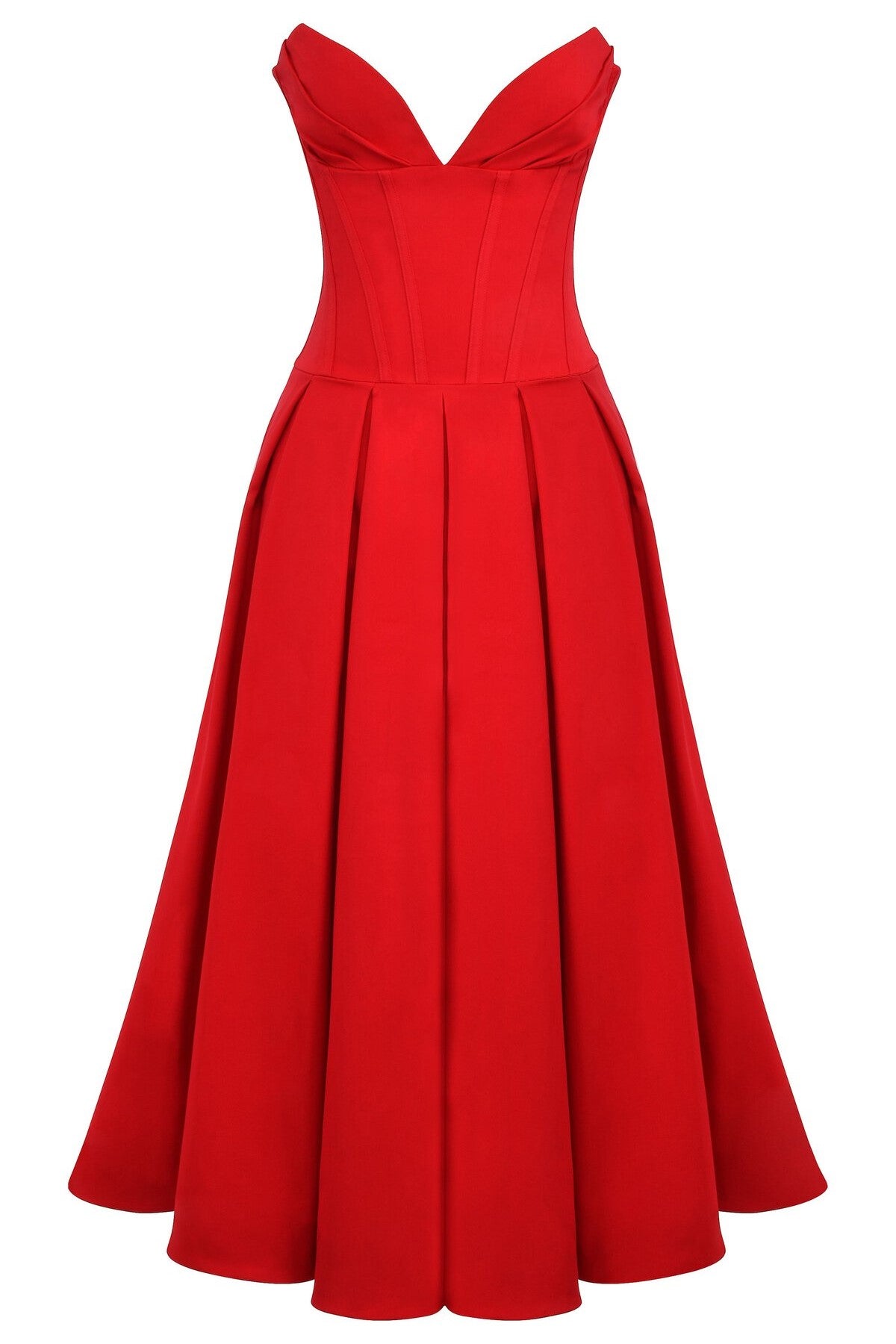 Evelyn Solid Strapless Sweetheart Neck Midi Dress