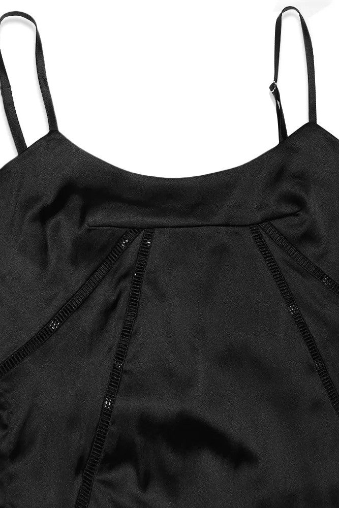 Raquel Satin Solid Lace Up Maxi Dress Black