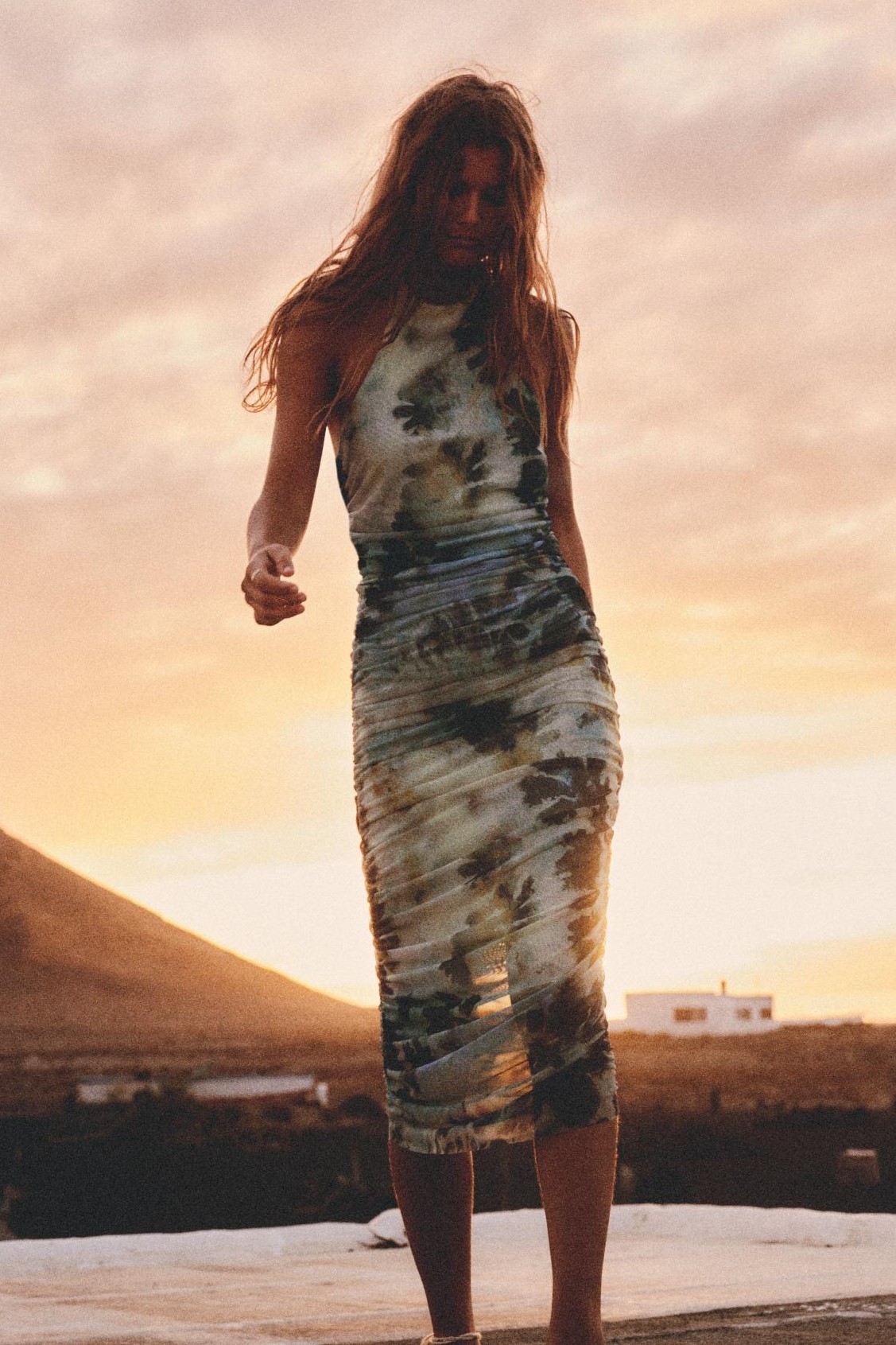 Hanna Mesh Printed Backless Midi Dress