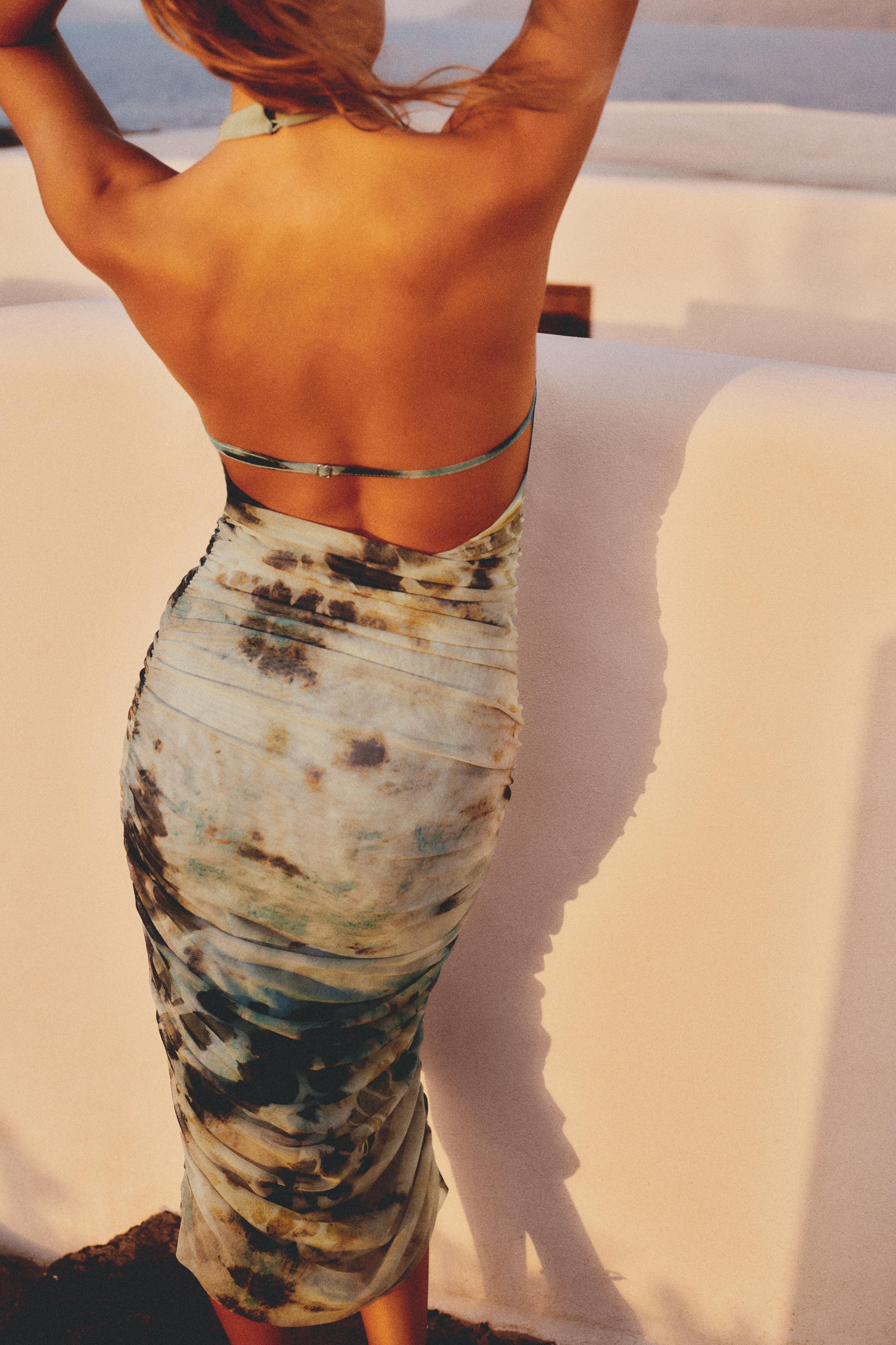 Hanna Mesh Printed Backless Midi Dress