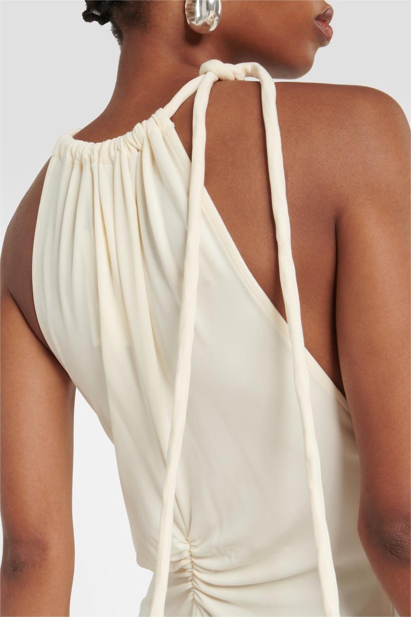 Yvette Knit Solid Shirring Lace Up Maxi Dress