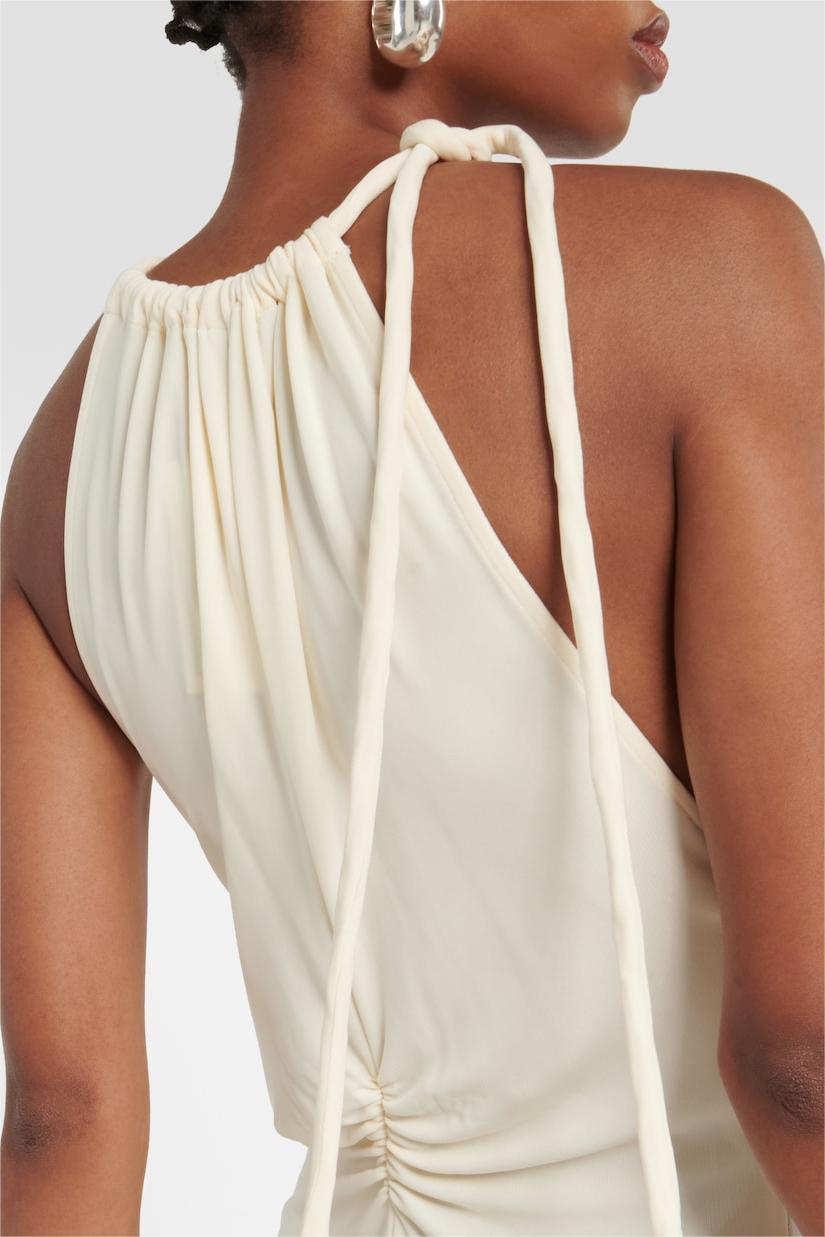 Yvette Knit Solid Shirring Lace Up Maxi Dress