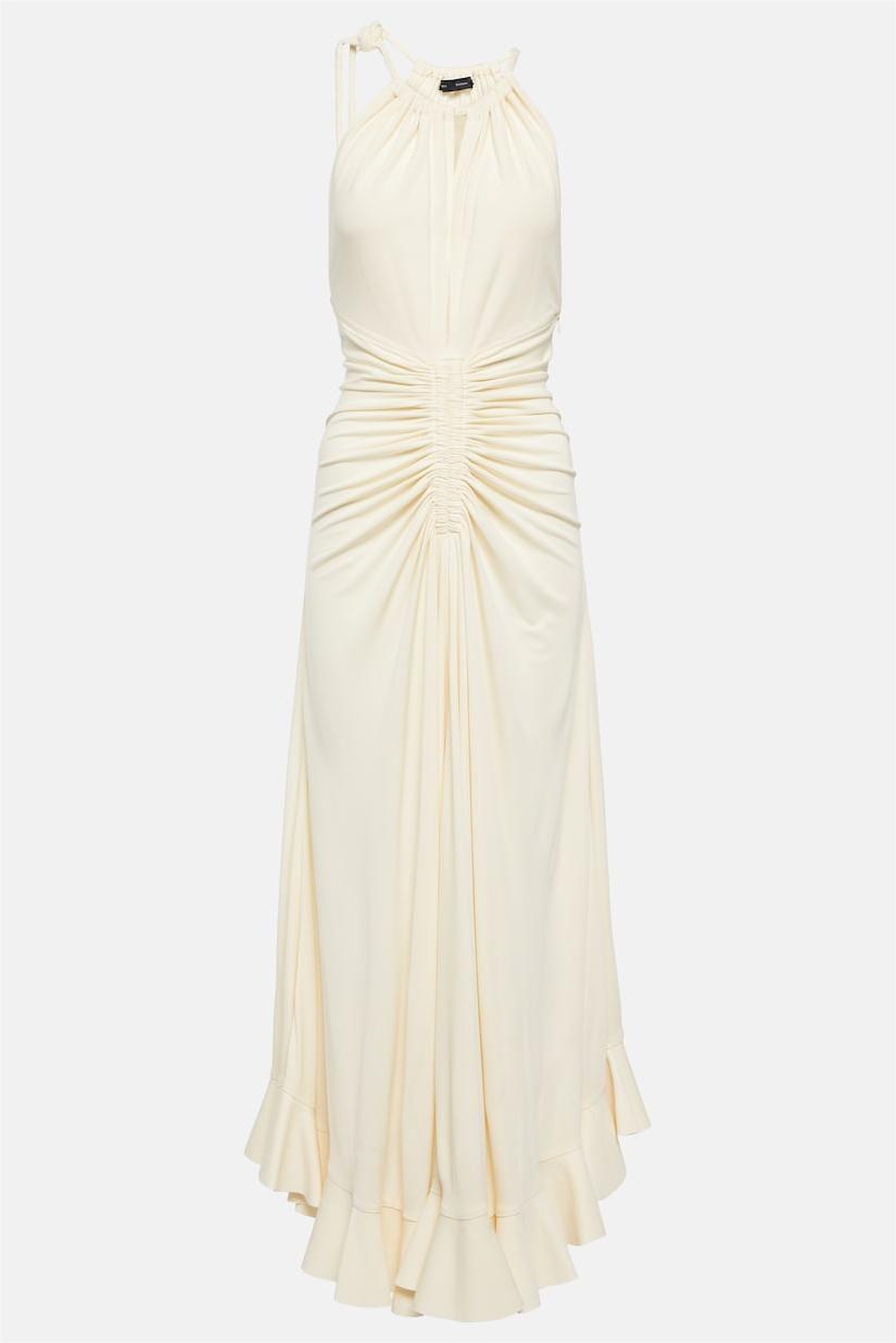 Yvette Knit Solid Shirring Lace Up Maxi Dress