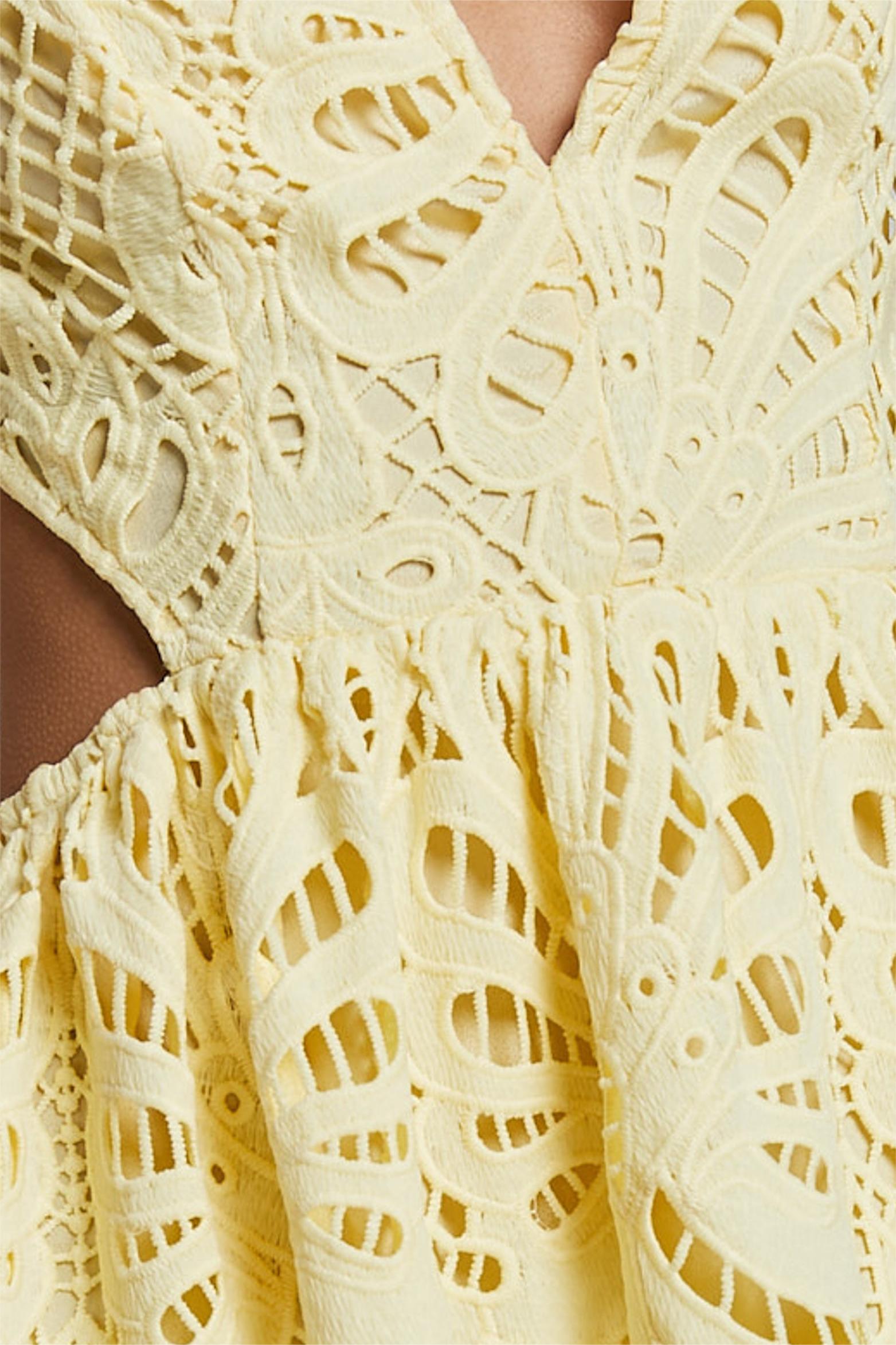 Rosalyn Lace V-Neck Cut-Out Midi Dress Yellow