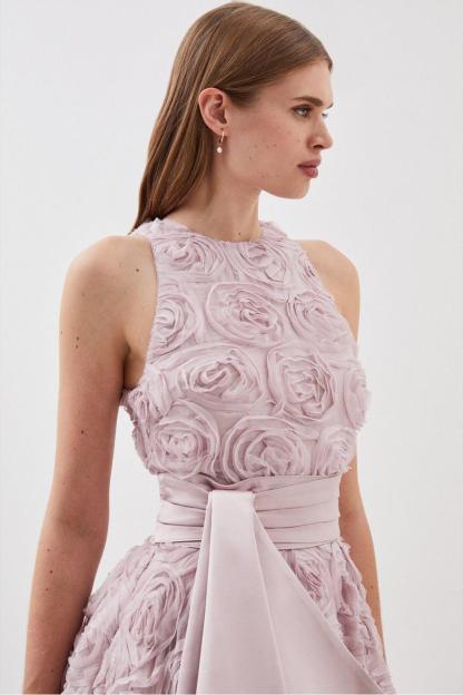 Clea 3D Floral Sleeveless Midi Dress With Belt