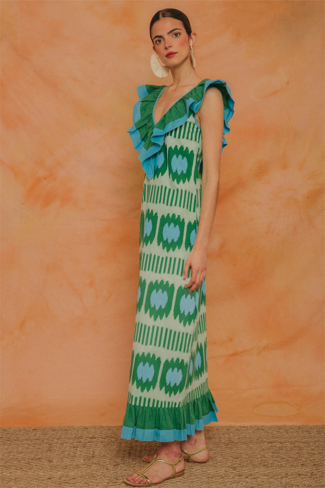 Karen V-Neck Ruffle Sleeveless Maxi Dress