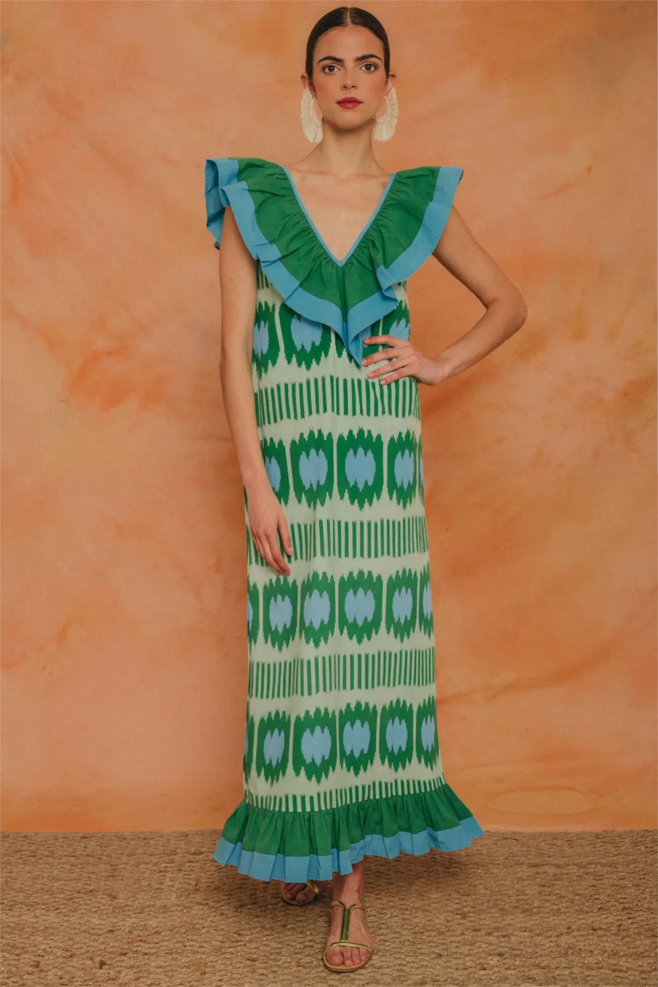 Karen V-Neck Ruffle Sleeveless Maxi Dress