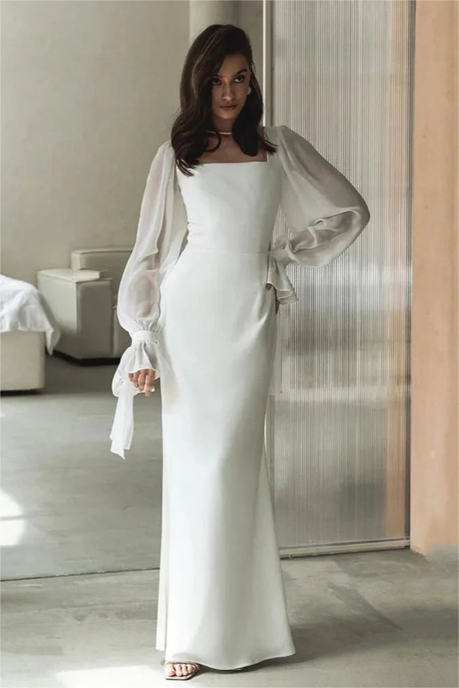 Euphemia Solid Square Neck Lantern Sleeve Midi Dress