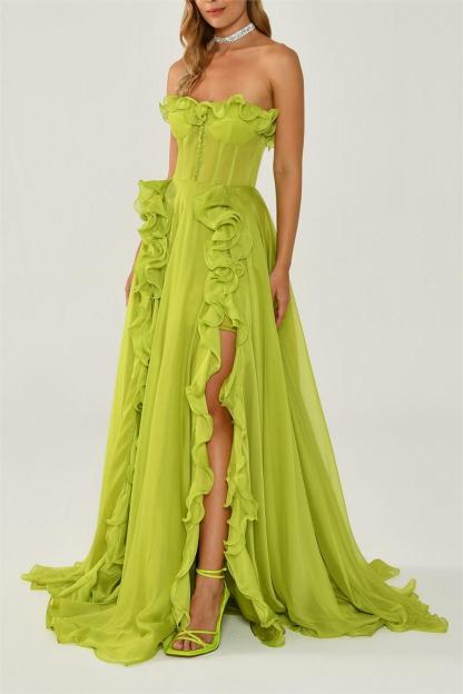 Karlee Solid Frill Sweetheart Neck Sleeveless Maxi Dress