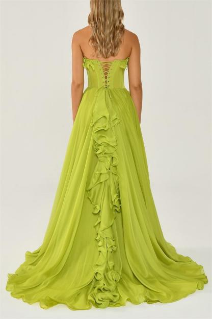 Karlee Solid Frill Sweetheart Neck Sleeveless Maxi Dress