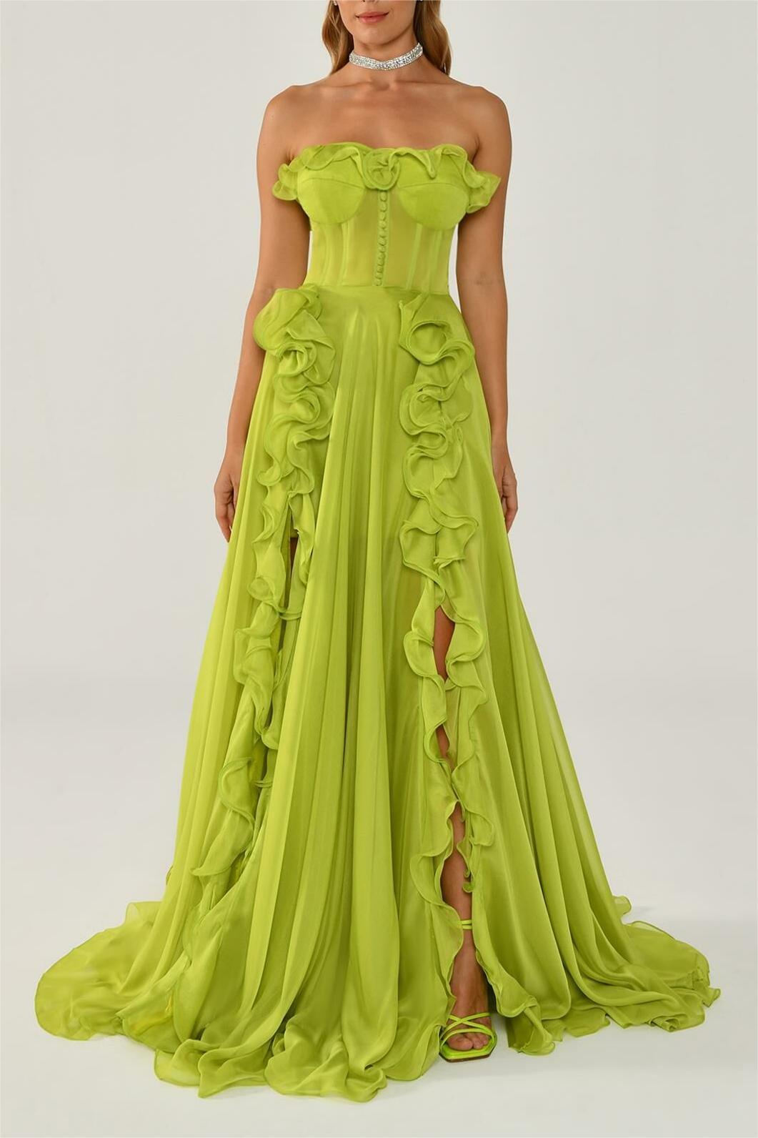 Karlee Solid Frill Sweetheart Neck Sleeveless Maxi Dress