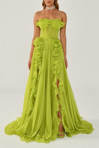 Karlee Solid Frill Sweetheart Neck Sleeveless Maxi Dress