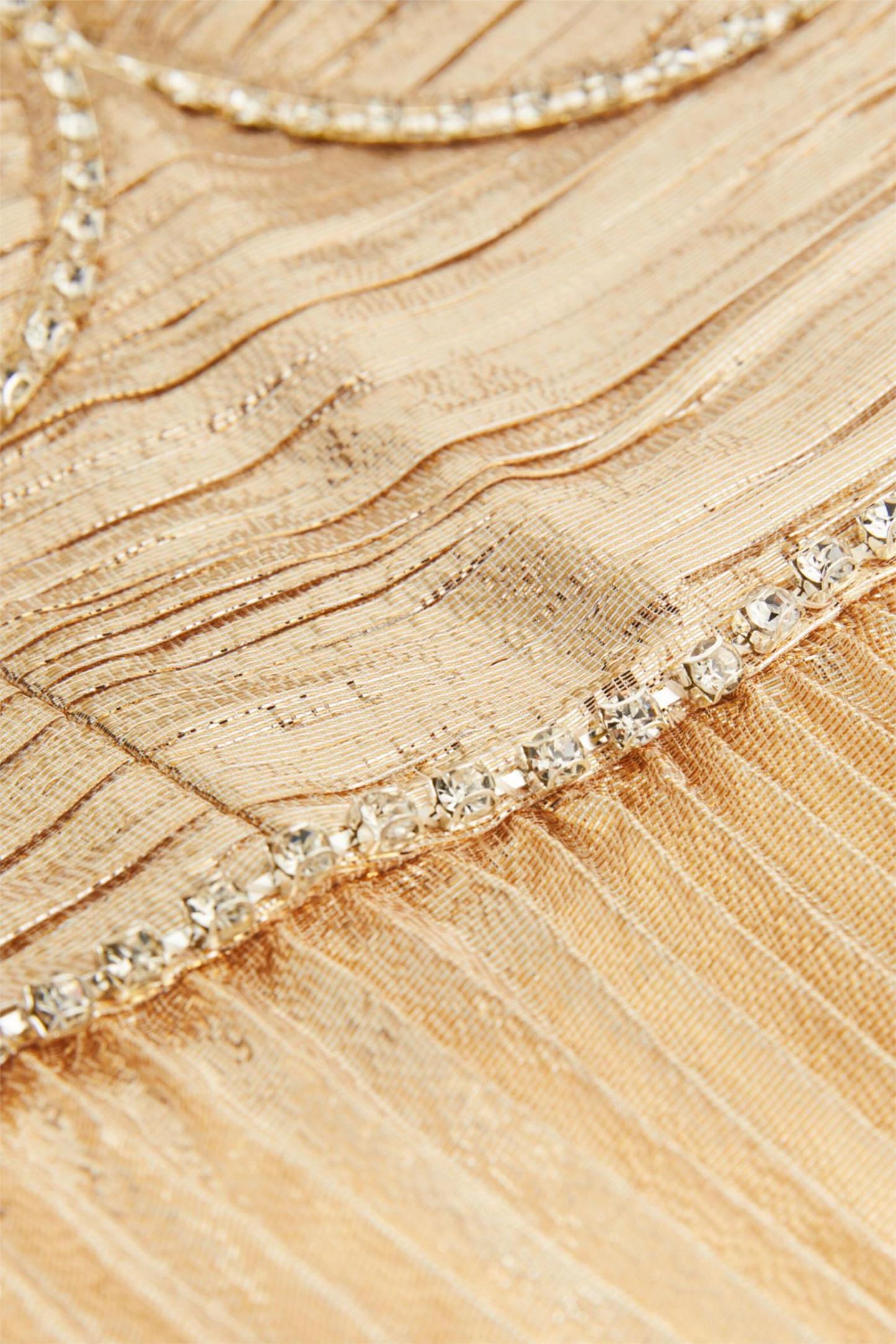 Elly Rhinestone Sleeveless Pleat Solid Midi Dress