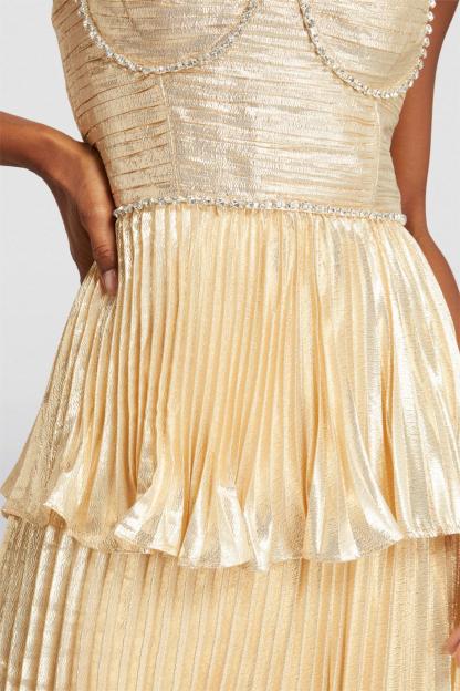 Elly Rhinestone Sleeveless Pleat Solid Midi Dress