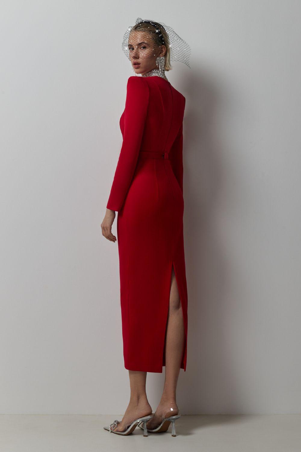 Kelis Solid Long Sleeve Midi Dress