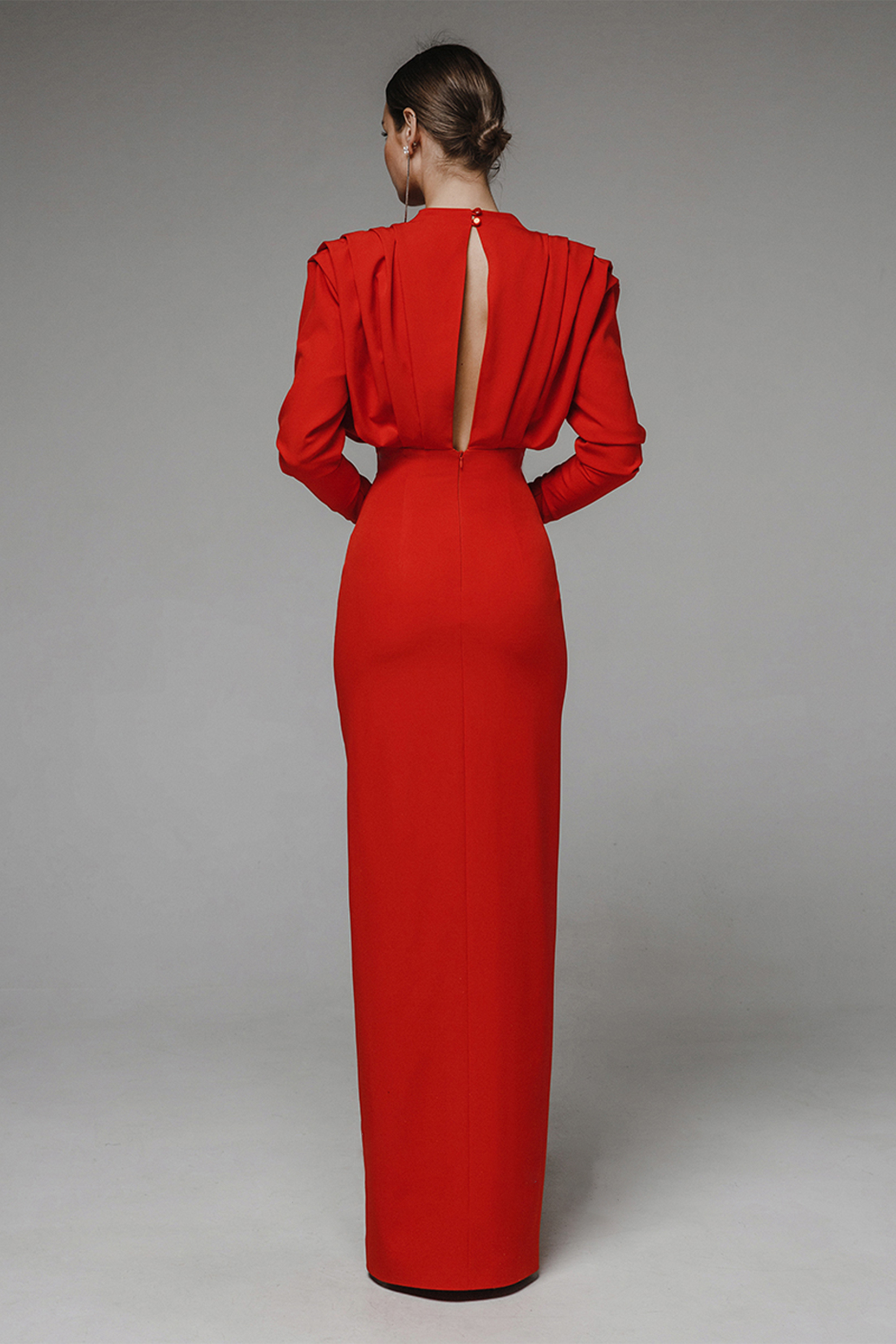 Helena Black Solid High Split Long Sleeve Midi Dress