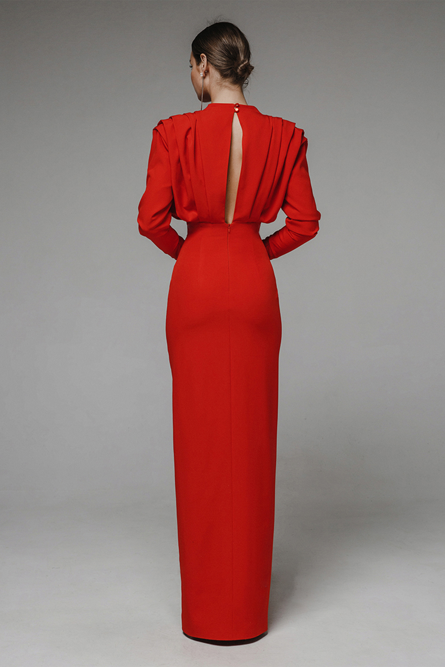 Helena Black Solid High Split Long Sleeve Midi Dress