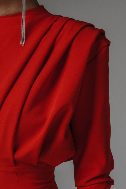 Helena Black Solid High Split Long Sleeve Midi Dress