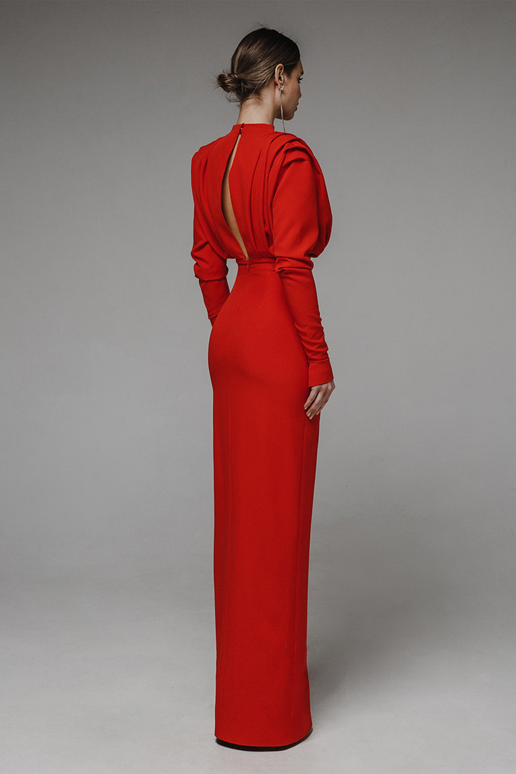 Helena Black Solid High Split Long Sleeve Midi Dress