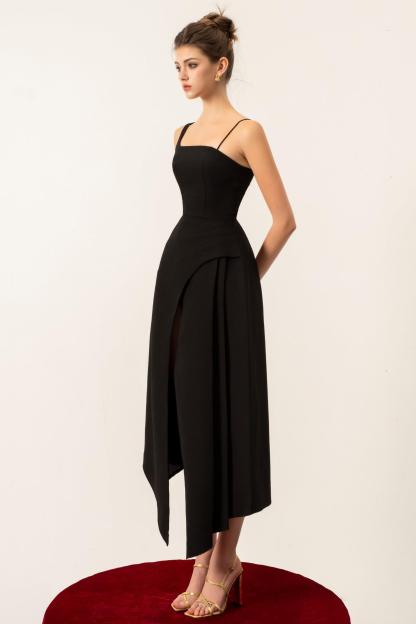 Bethany Contrast Color Cape Slip Midi Dress