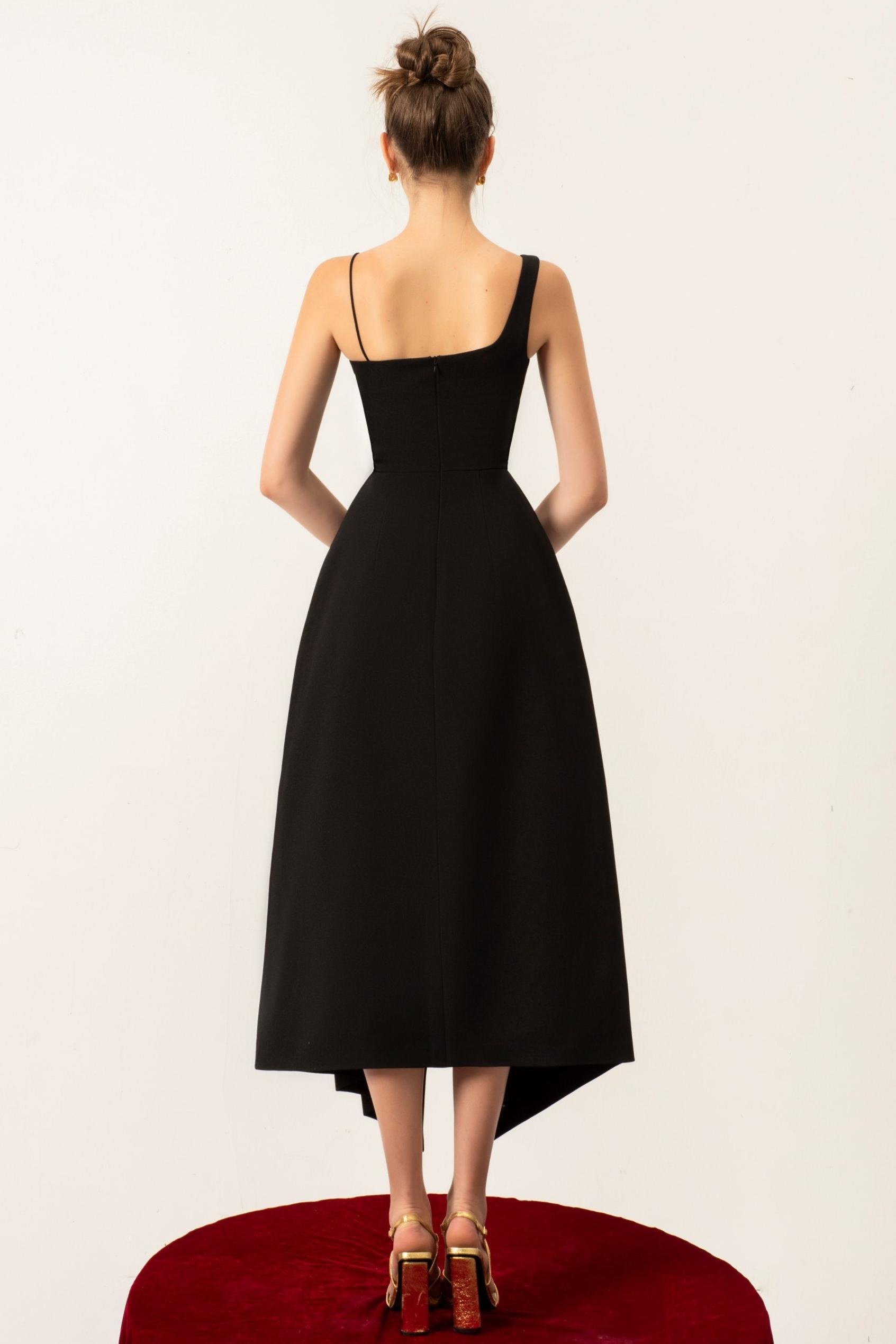 Bethany Contrast Color Cape Slip Midi Dress