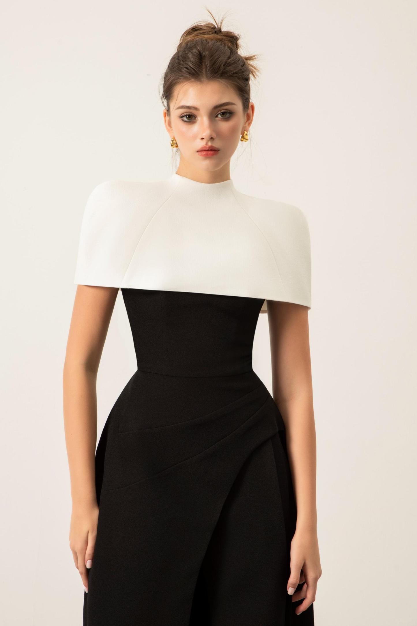 Bethany Contrast Color Cape Slip Midi Dress