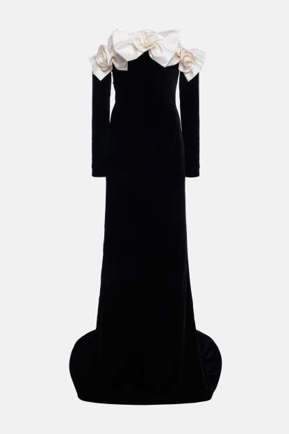 Klara 3D Floral Bow Off-Shoulder Maxi Dress