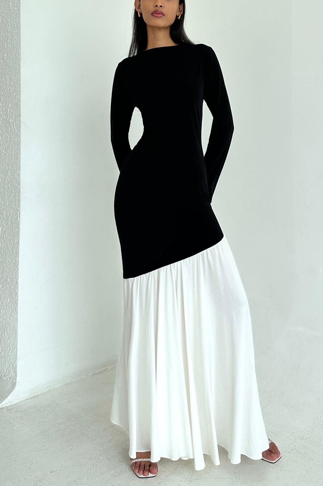 Griselda Jersey Contrast Color Midi Dress