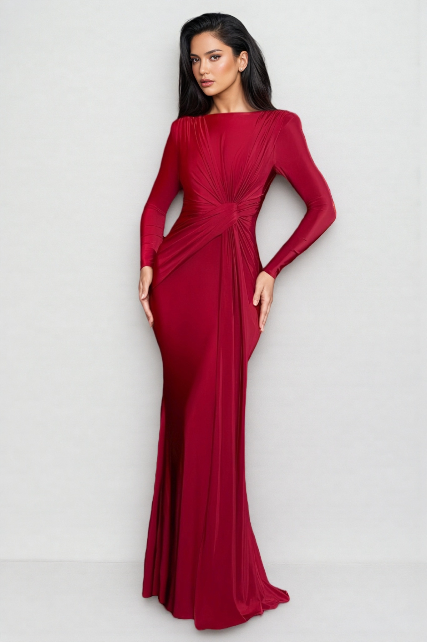 Kaiya Pure Red Pleated Maxi Dress