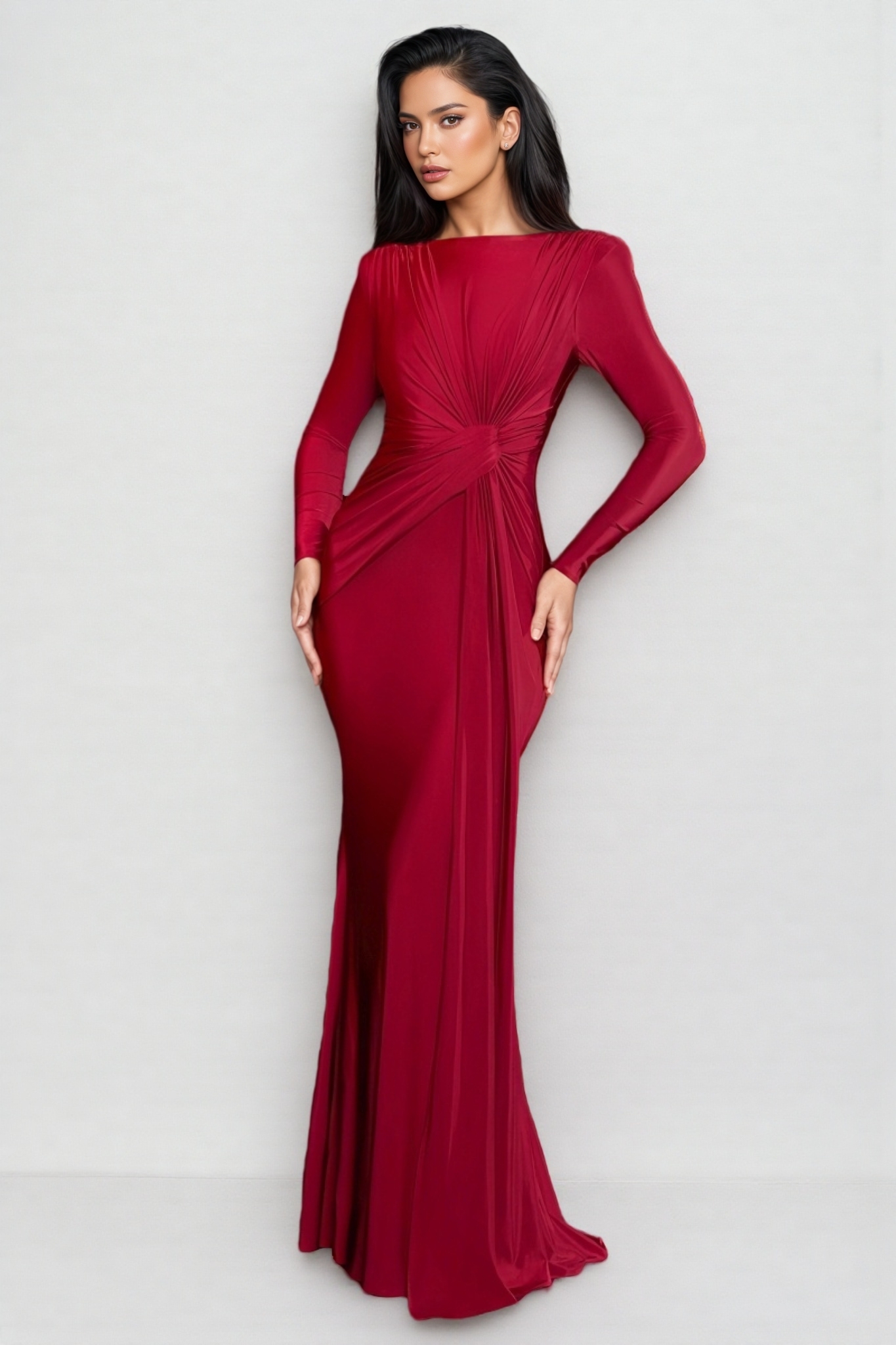 Kaiya Pure Red Pleated Maxi Dress