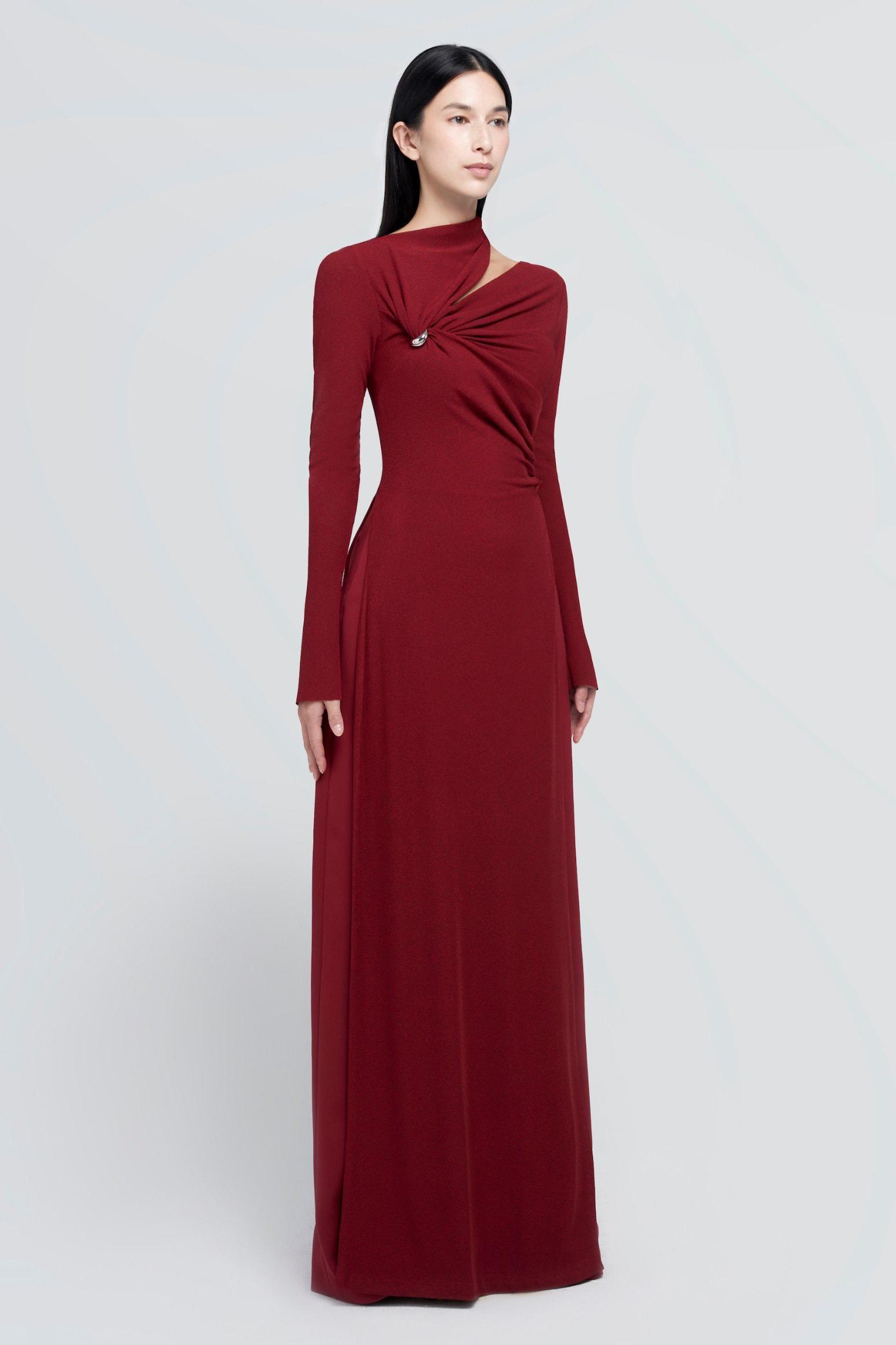 Marjorie Solid Cut-Out Long Sleeve Maxi Dress