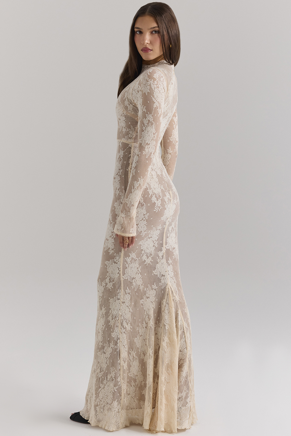 Delia Solid Lace Jersey Maxi Dress