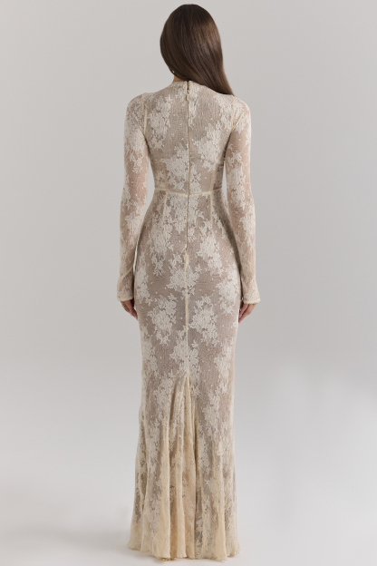 Delia Solid Lace Jersey Maxi Dress