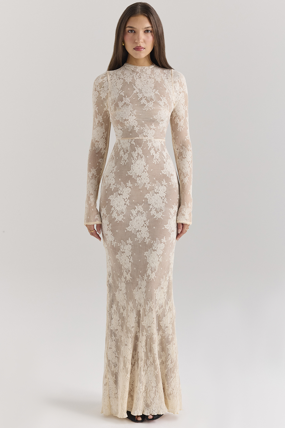 Delia Solid Lace Jersey Maxi Dress