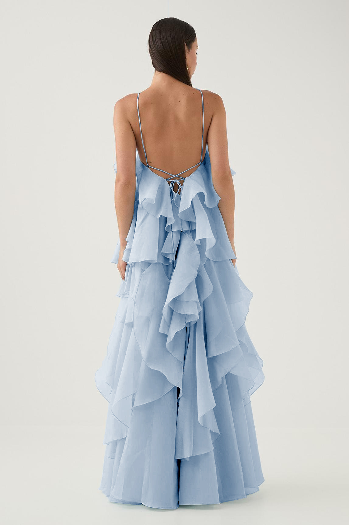 Greta Blue 3D Flower Halter Neck Frill Maxi Dress