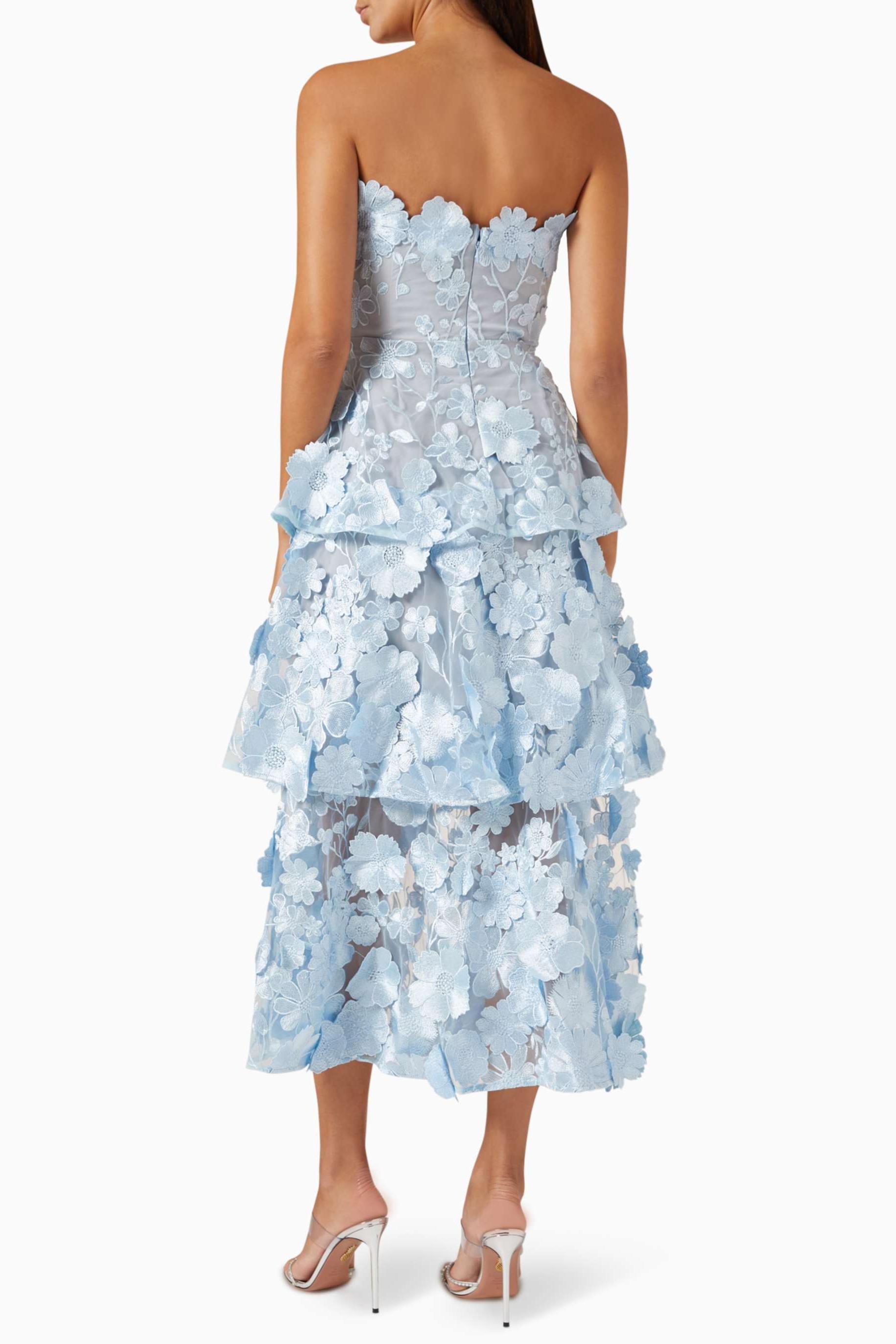 Kiera Embroidered Ruffle Off-Shoulder Midi Dress