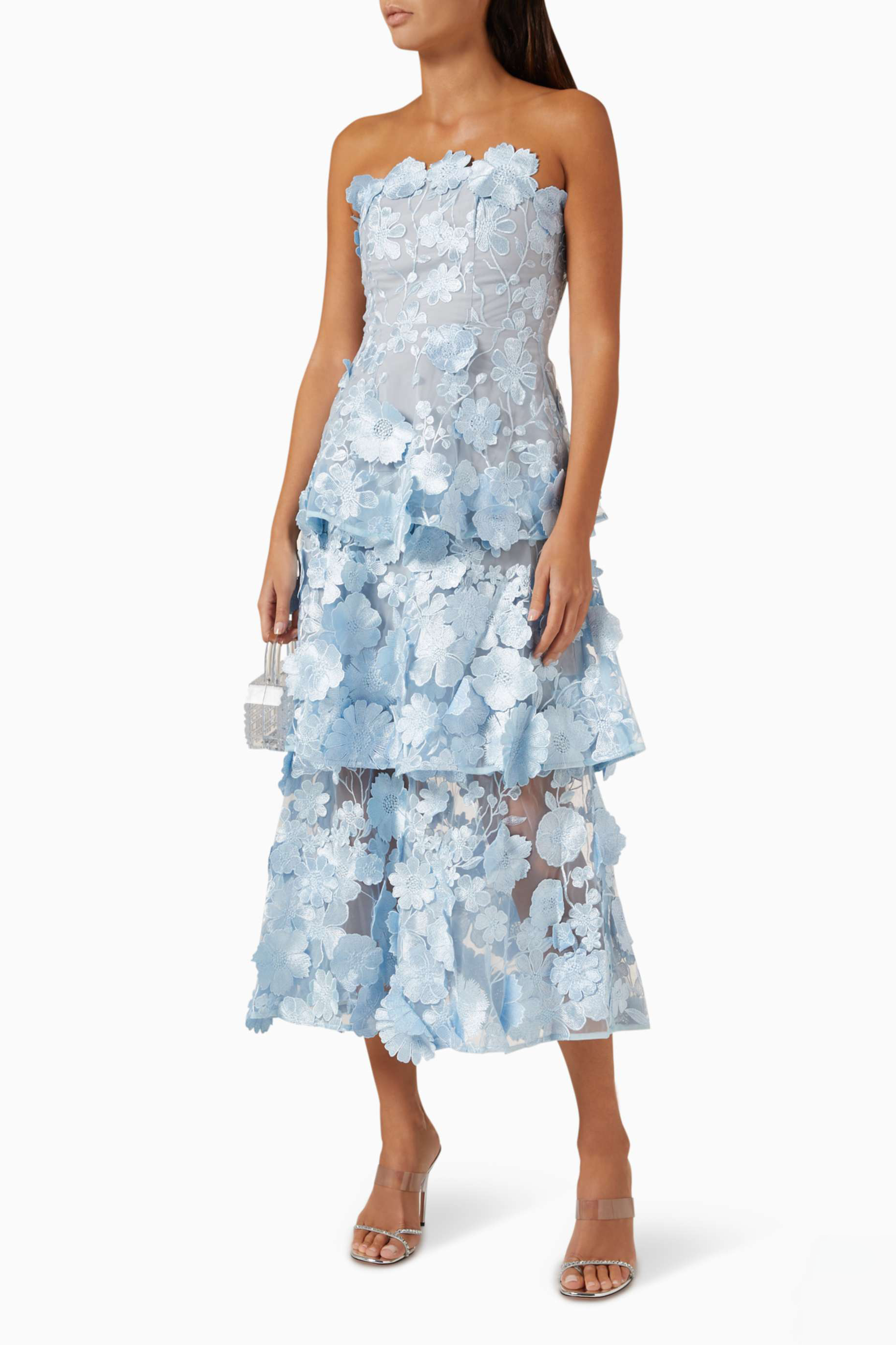 Kiera Embroidered Ruffle Off-Shoulder Midi Dress