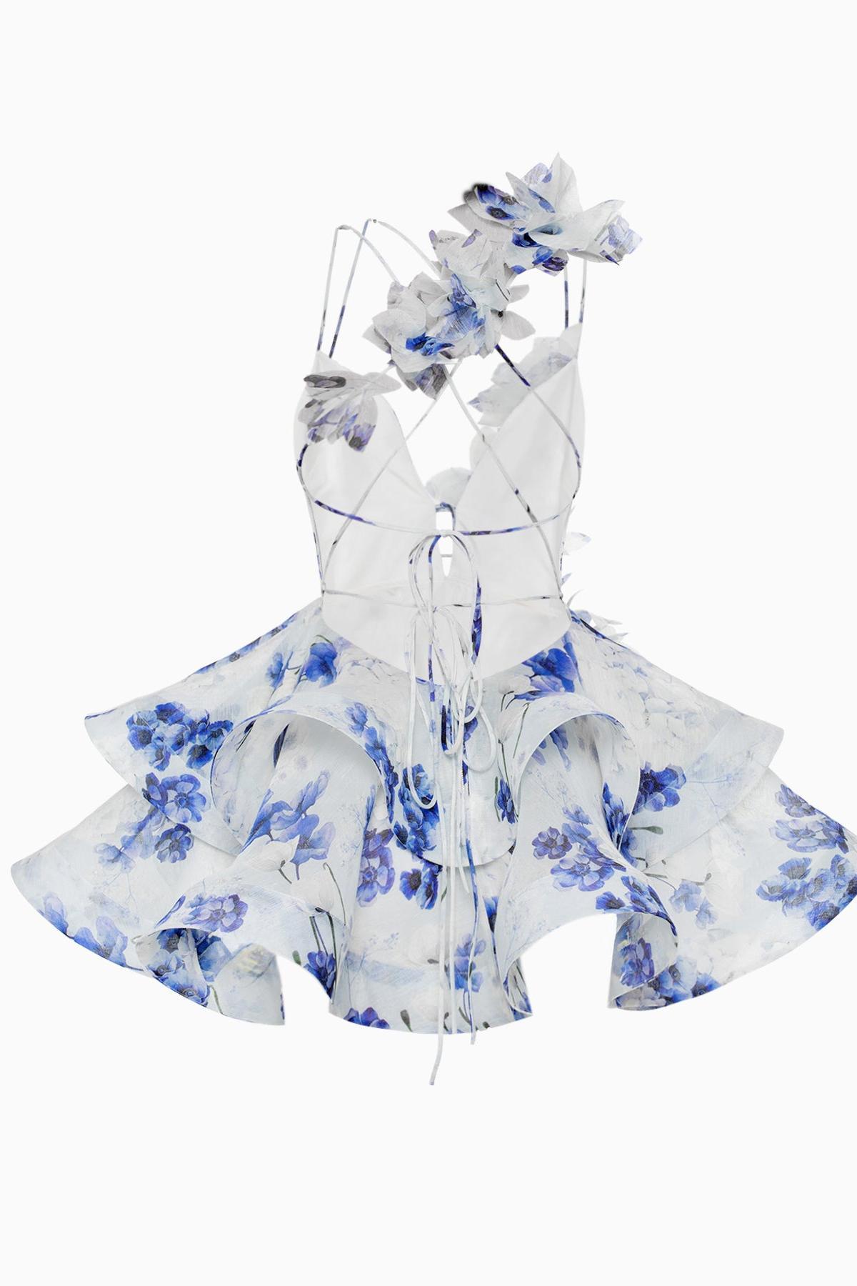 Carmela 3D Flower Chiffon Ruffle Mini Dress