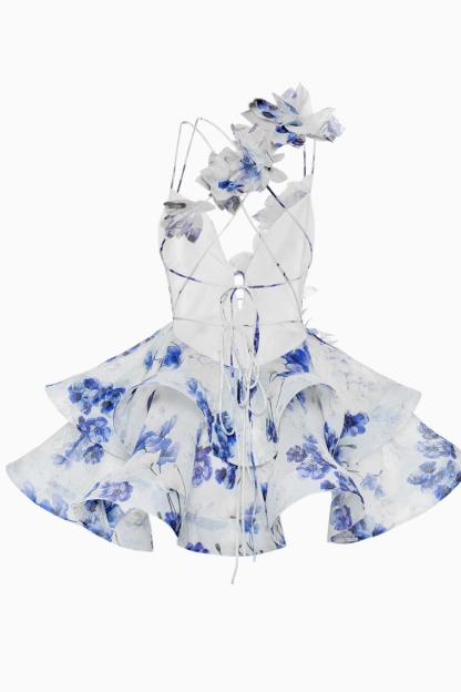 Carmela 3D Flower Chiffon Ruffle Mini Dress