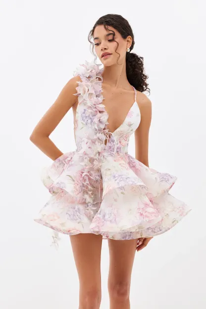 Darla 3D Flower Chiffon Ruffle Mini Dress