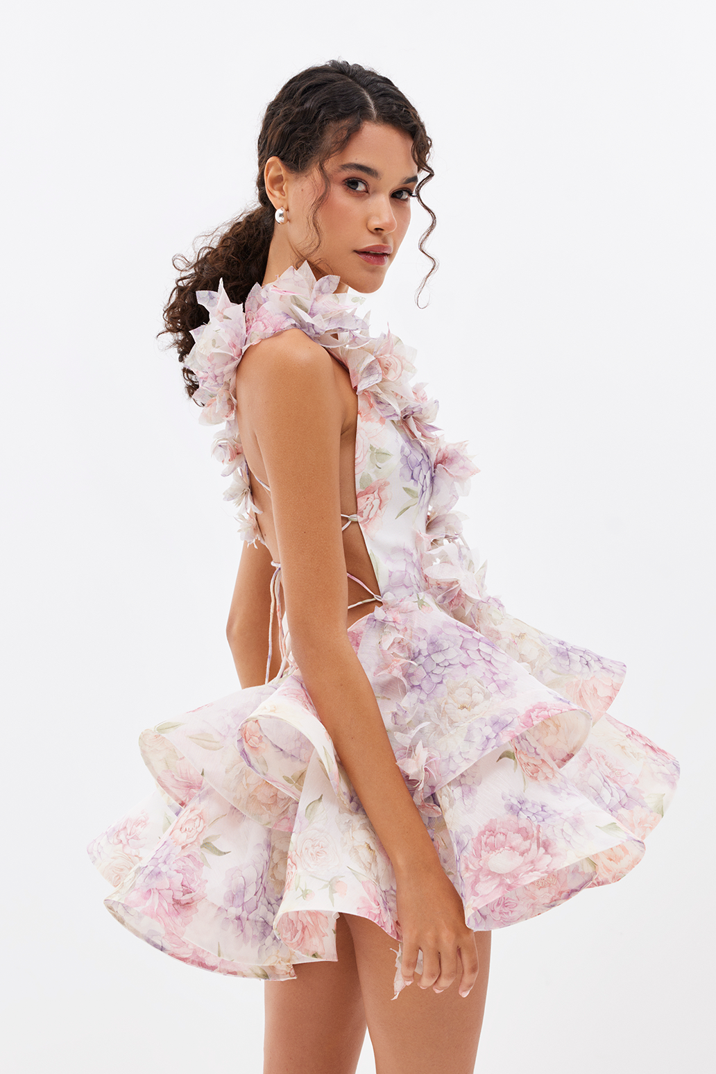 Darla 3D Flower Chiffon Ruffle Mini Dress