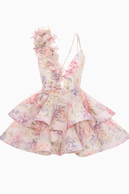 Darla 3D Flower Chiffon Ruffle Mini Dress